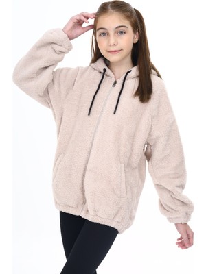 Toontoy Kız Çocuk Peluş Hırka Kapüşonlu Düşük Kol Kordonlu %100 Polyester