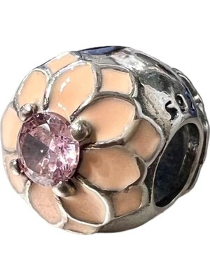Defne Silver Pembe Çiçekli, Mor Taşlı Küre Charm