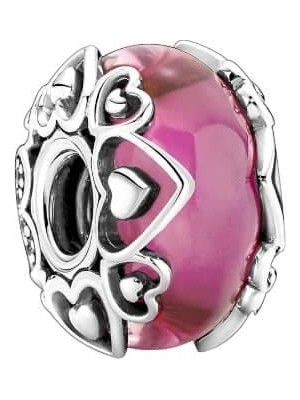 Defne Silver Kırmızı Kalpli Mat Murano Charm