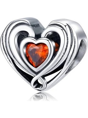 Defne Silver Kırmızı Taşlı Kalp Charm