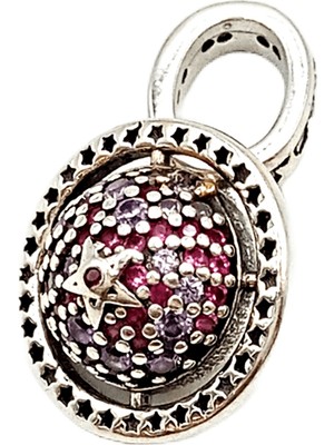 Defne Silver Pembe Taşlı Galaksi Charm