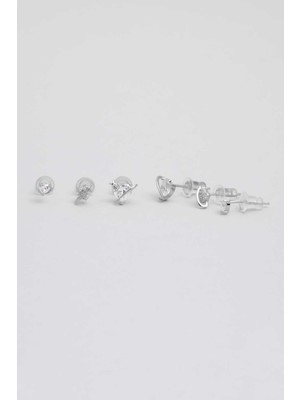 So CHIC Saklı Kalp 18 Ayar Beyaz Altın Kaplama Gümüş Çoklu Küpe