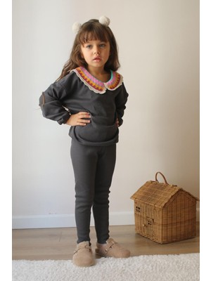 Pisi Pisi Kids Wear Premium Kalite Füme Renk Kız Çocuk % 100 Pamuk Kaşkorse Alt Üst Takım