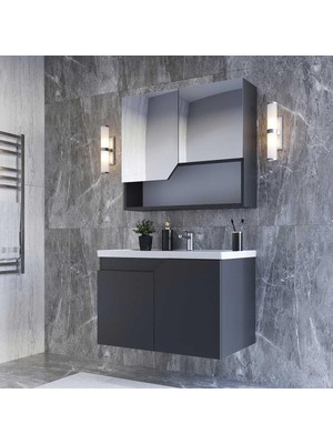 Teta Home Napoli 80 cm Mdf Banyo Dolabı Seti  Antrasit