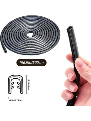 Mi-Ça Home 5 Metre Siyah Kapı Darbe Koruma Bandı Araba Kenar Koruyucu Silikon Yapışkan Fitil Şerit