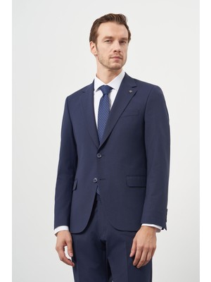 Morven Erkek Lacivert Yün Slim Fit Mono Yaka Takım Elbise