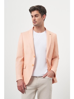  Erkek Yavruağzı Poliviskon Slim Fit Mono Yaka Klasik Ceket