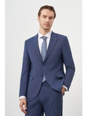 Morven Erkek Indigo Yün Slim Fit Mono Yaka Takım Elbise