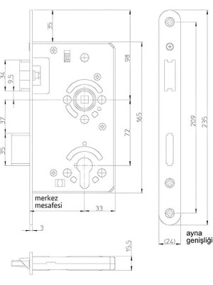 Soho S.50 Serisi Gömme Kapı Kilidi Yangın Dayanımlı Barelli Tip Paslanmaz Çelik 55/20 mm