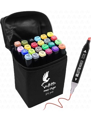 Valletta Moringa 24 Adet Çift Taraflı Art Marker Kalem Seti 36 Renk Seçeneğiyle