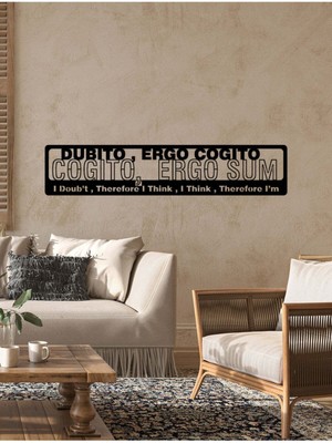 Artroya - Cogito Ergo Sum Descartes Yazısı Metal Duvar Tablosu - Ev Dekorasyon - Metal Duvar Yazısı - 100 X 20 - Cm -Siyah - Text-115