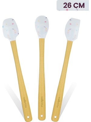 Valletta Indigo 3'lü Beyaz Renkli Noktalı Bambu Silikon Spatula Seti Uzun 26 cm