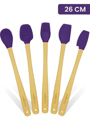 Valletta Indigo 5'li Mor Bambu Silikon Spatula Seti Uzun 26 Cm