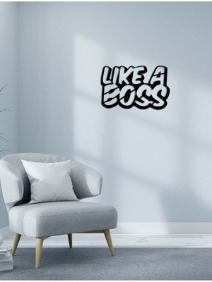 Artroya - Like A Boss Yazısı Metal Duvar Tablosu - Ev Dekorasyon - Metal Duvar Yazısı - 60 X 38 - Cm -Siyah - Text-033