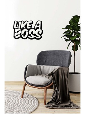 Artroya - Like A Boss Yazısı Metal Duvar Tablosu - Ev Dekorasyon - Metal Duvar Yazısı - 60 X 38 - Cm -Siyah - Text-033