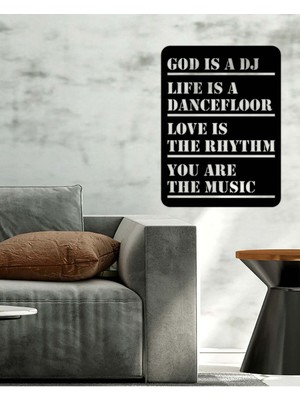 Artroya - God Is A Dj Yazısı Metal Duvar Tablosu - Ev Dekorasyon - Metal Duvar Yazısı - 53 x 70 - cm -Siyah - TEXT-017