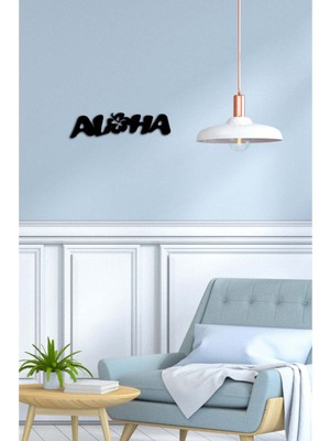 Artroya - Aloha Yazısı Metal Duvar Tablosu - Ev Dekorasyon - Metal Duvar Yazısı - 15 X 50 - Cm -Siyah - Text-151