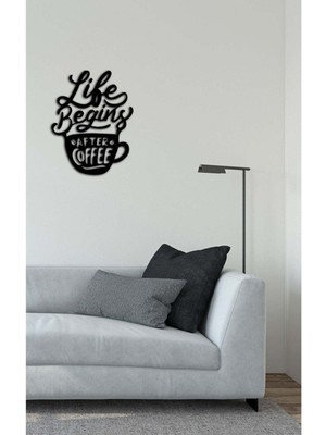 Artroya - Life Begins After Coffee Yazısı Metal Duvar Tablosu - Ev Dekorasyon - Metal Duvar Yazısı - 40 x 51 - cm -Siyah - TEXT-105