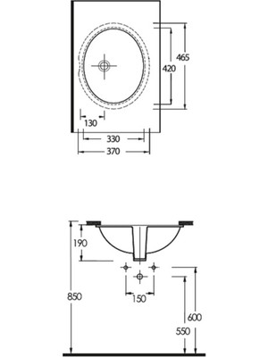 Ege Vitrifiye Pınara 46 cm Tezgahaltı Lavabo Beyaz