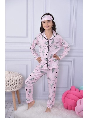 Lillypicca Kız Çocuk Tavşan Desenli Uzun Kollu Pijama Takımı + Göz Bant Dahil