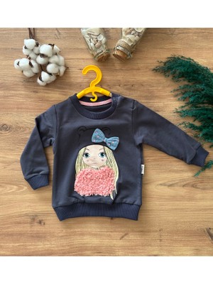 Ervuse Önü Detaylı Fiyonklu Kız Bebek Sweatshirt Pantolon Takım