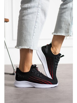 Siyah Kırmızı Unisex Yıkanabilir Rahat Hava Alabilen Kokusuz Triko Spor Ayakkabı Sneaker 015