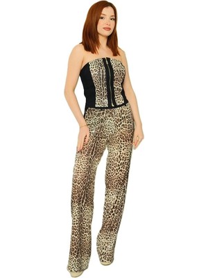 Trend Kadın Özel Tasarım Payetli Leopar Ikili Takım