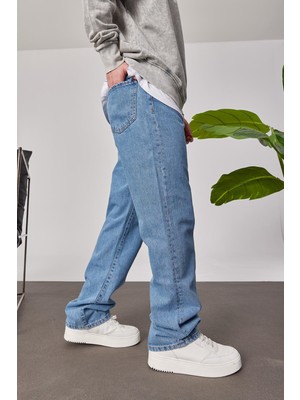 15799 Düz Mavi Baggy Jean