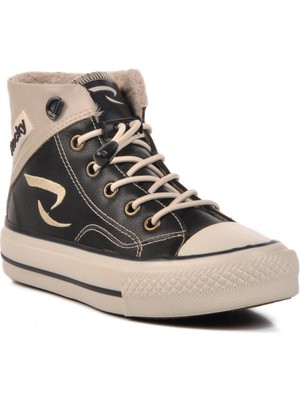 Walkway Siyah-Bej Içi Kürklü Bilek Çocuk Sneaker Walkway 005-F