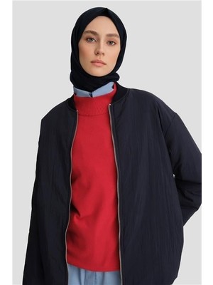 Armine Yaka Ribanalı Bomber Mont 24KD7522 Lacivert