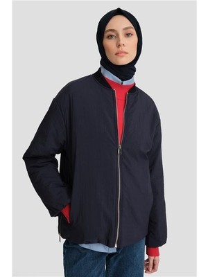 Armine Yaka Ribanalı Bomber Mont 24KD7522 Lacivert