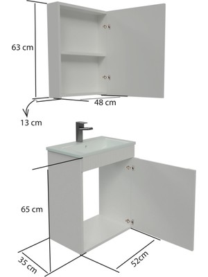 Noce Banyo Dolabı Aynalı Cnc Işlemeli Membran Kapaklı 55 cm