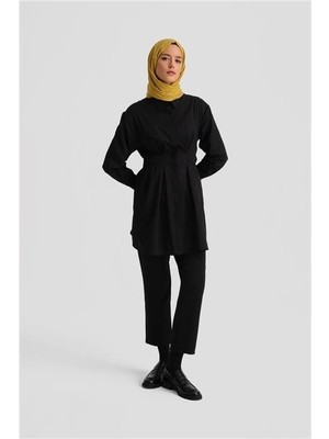 Armine Fiyonklu Naturel Kumaşlı Tunik 24K4300 Siyah