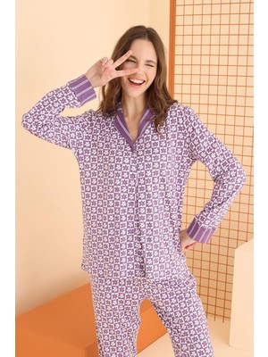 Nbb Kare Desen Içi Papatyalı Kadın Pijama Takım, %100 Pamuklu Gömlek Pijama Set