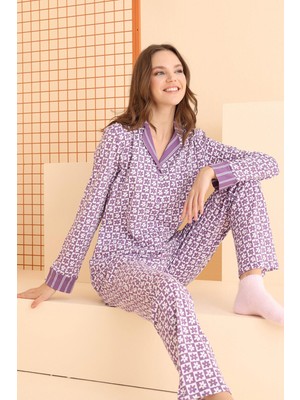 Nbb Kare Desen Içi Papatyalı Kadın Pijama Takım, %100 Pamuklu Gömlek Pijama Set