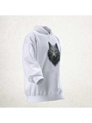 Gri Kurt Tasarımlı Unisex Hoodie