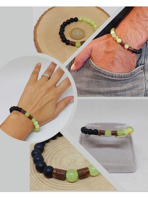 Yaşam Tohumu Yeşil Onix & Oniks Taşı 8mm  Tasarım Bileklik Hawaii Model (14679)