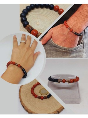 Yaşam Tohumu Kırmızı Jasper & Oniks Taşı 8mm  Tasarım Bileklik Hawaii Model (22455)