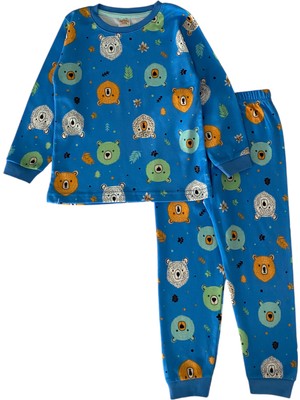 Elmas Kids Erkek Çocuk  Pamuklu Mavi Ayıcık Desen Pijama Takımı