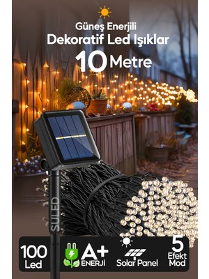 10 Metre Solar Enerjili Dekoratif 100 LED Işık Bahçe Balkon ve Süsleme Ledleri Gün Işığı