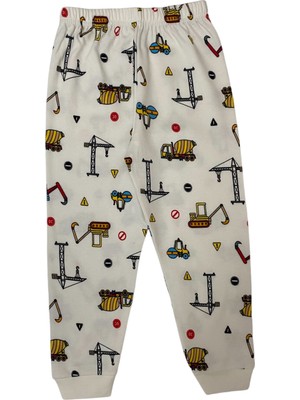 Elmas Kids Erkek Çocuk  Pamuklu Beyaz Iş Makinesi Desen Pijama Takımı