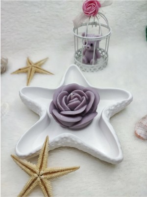Deniz Yıldızı Biblo Yanında Gül Şeklinde Mum & Candle 2 'li Set