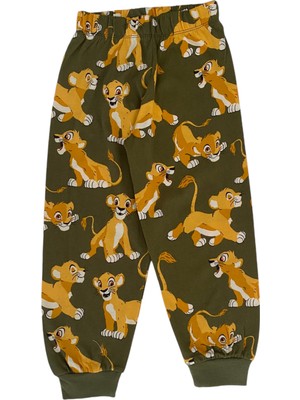 Erkek Çocuk %100 Pamuklu Yeşil Aslan Desen Pijama Takımı