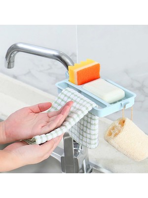 Pazar Durağı Musluğa Takılan Sünger Havlu Askısı Sabun Hazneli Mutfak Banyo Lavabo Düzenleyici Organizer