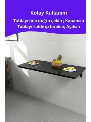 Kydonia Home Mdf Lam 4 Köşesi Oval Mat Siyah Duvara Monte Kırma Katlanır Yemek Mutfak Masası