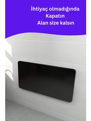 Kydonia Home Mdf Lam 4 Köşesi Oval Mat Siyah Duvara Monte Kırma Katlanır Yemek Mutfak Masası