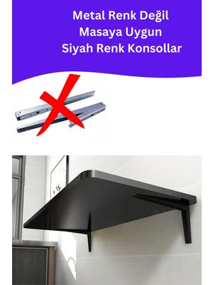 Kydonia Home Mdf Lam 4 Köşesi Oval Mat Siyah Duvara Monte Kırma Katlanır Yemek Mutfak Masası