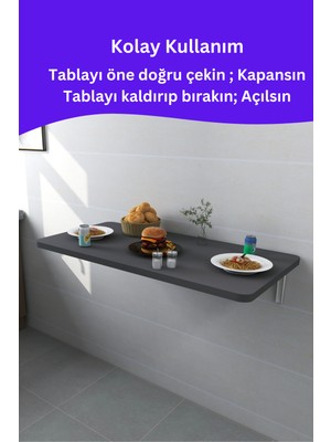 Kydonia Home Mdf Lam 4 Köşesi Oval Antrasit Gri Duvara Monte  Kırma Katlanır Yemek Mutfak Masası