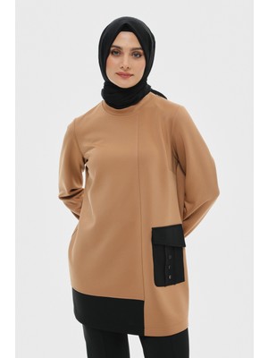 SETRMS Camel Çift Renkli Cep Detaylı Scuba Tunik 2514013