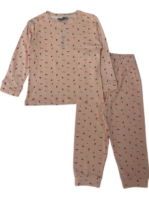 Şeker Kids Kız Çocuk  Pamuklu Pembe Lale Desen Pijama Takımı